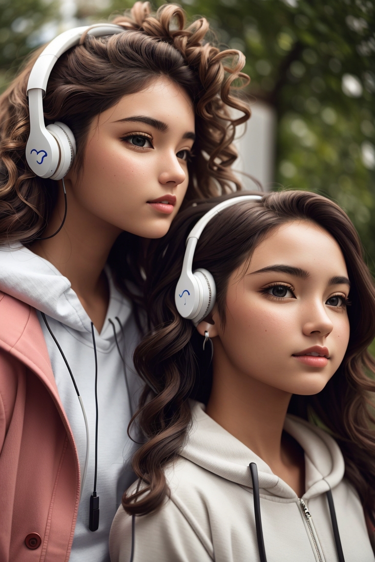 DreamShaper v7 girls with apple wirless earbuds 2